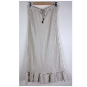 Eddie Bauer Cottagecore Prairie Western Linen Ruffle Maxi Skirt Tan Khaki | XS